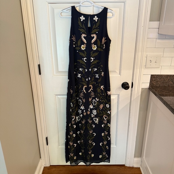 Frock & Frill Navy Pink Bird Floral Embroidered Beaded Maxi Dress - 45624 - Picture 9 of 13